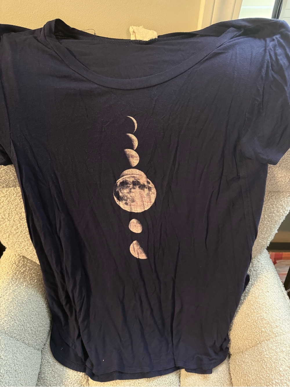 La Hearts Navy Blue Short Sleeve Tee with Vertical Moon Graphic